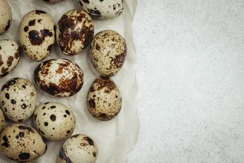 Quail eggs on light background. Foto stock