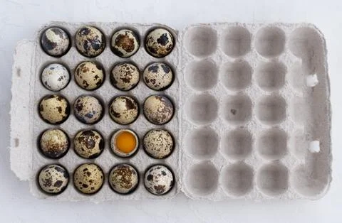 Quail eggs in paper packaging Stock Photos