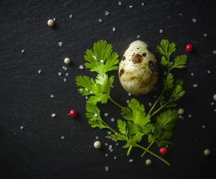 Quail eggs on the table. Spotted shell. Vitamin breakfast Stock-Fotos