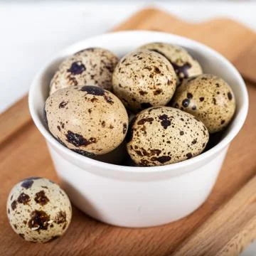 Quail eggs on white background. Stock Photos