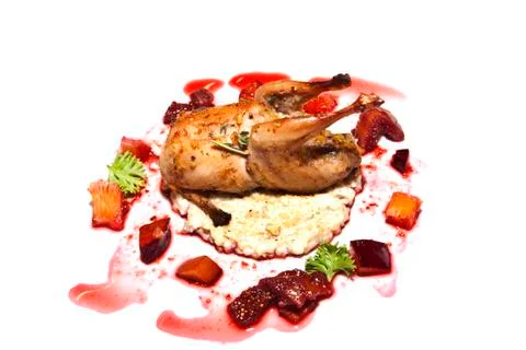Quail on mashed potatoes Foto stock