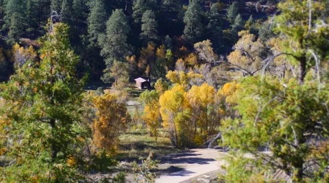 Quaint log cabin in valley, Wide, 4K Stock Footage 56431990