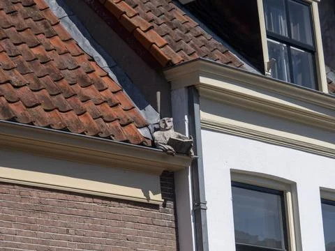 Quaint Rooftops and Gutter Figurines in Zaltbommel City Stock Photos