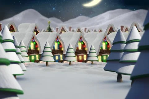 Quaint town with bright moon Stock Illustration