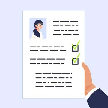 Qualification personal document. CV documentation. Man holding paper with photo Stock Illustration