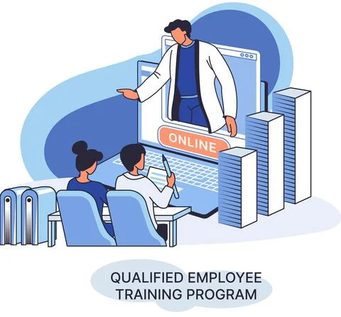 Qualified employee training program. Group business team workshop. Help in Stock Illustration