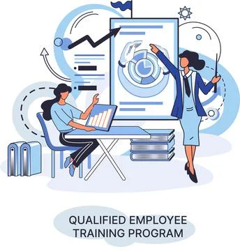 Qualified employee training program. Group business team workshop. Help in Stock Illustration