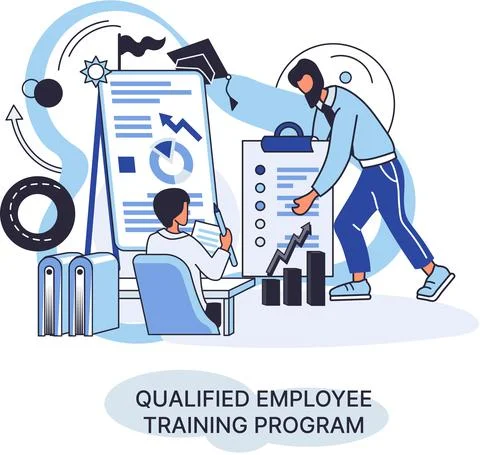 Qualified employee training program. Refresher course. Help in professional 스톡 일러스트
