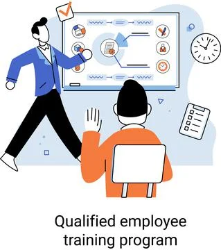 Qualified employee training program. Refresher course. Help in professional Illustrazione stock
