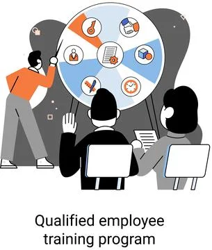 Qualified employee training program. Refresher course. Help in professional Illustrazione stock