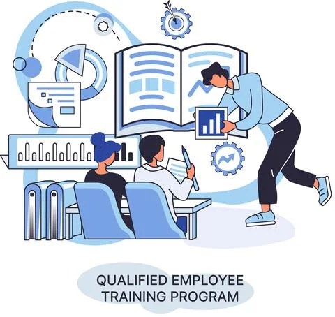 Qualified employee training program. Refresher course. Help in professional Illustrazione stock
