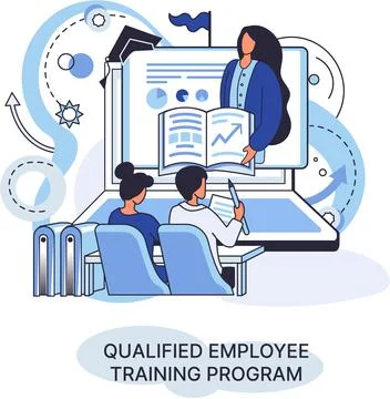 Qualified employee training program. Refresher course. Help in professional Stock Illustration