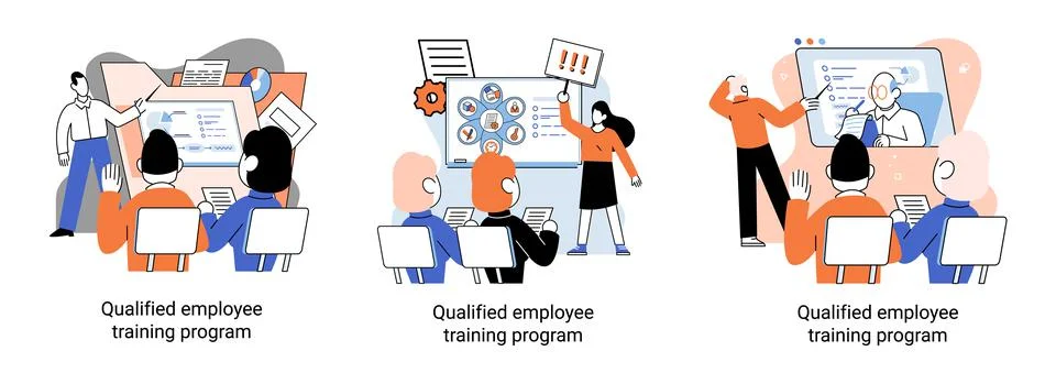 Qualified employee training program. Refresher course. Help in professional Illustrazione stock