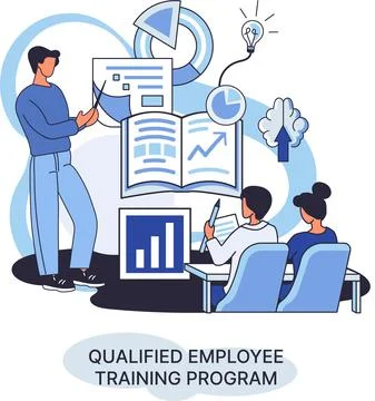 Qualified employee training program. Refresher course. Help in professional Illustrazione stock
