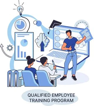 Qualified employee training program. Refresher course. Help in professional Stock Illustration