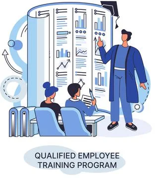 Qualified employee training program. Refresher course. Help in professional Stock Illustration