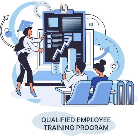 Qualified employee training program. Refresher course. Help in professional Stock Illustration