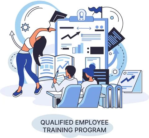 Qualified employee training program. Refresher course. Help in professional Illustrazione stock