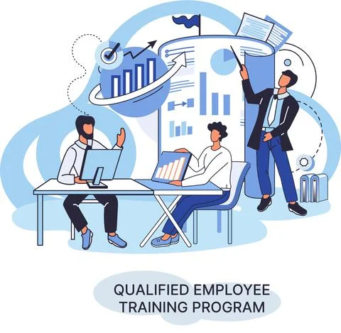 Qualified employee training program. Refresher course. Help in professional Stockillustratie