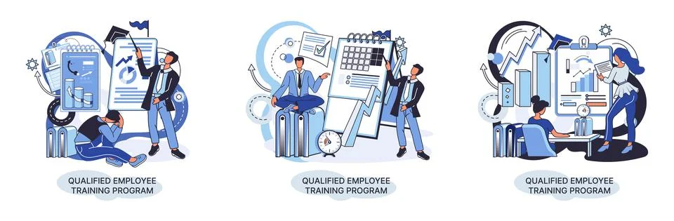 Qualified employee training program. Refresher course. Help in professional 스톡 일러스트