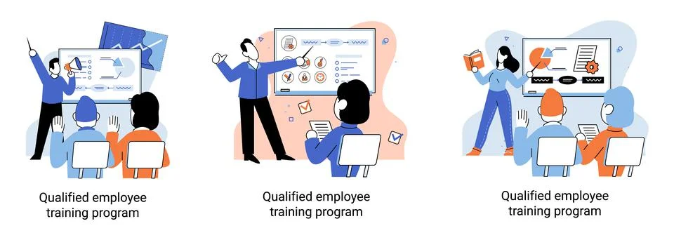 Qualified employee training program. Refresher course. Help in professional Illustrazione stock