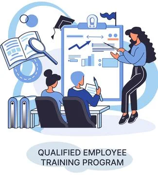 Qualified employee training program. Refresher course. Help in professional Illustrazione stock