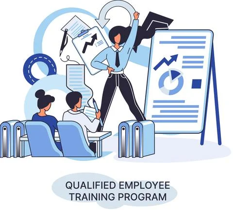 Qualified employee training program. Refresher course. Help in professional Stock Illustration