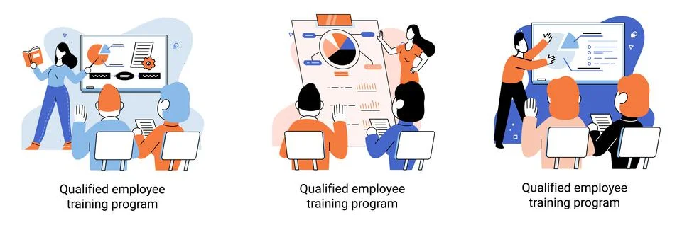 Qualified employee training program. Refresher course. Help in professional Stock Illustration