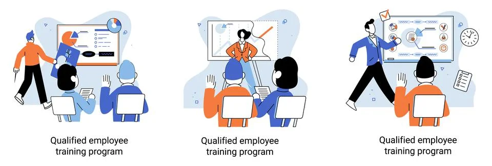 Qualified employee training program. Refresher course. Help in professional Stock Illustration