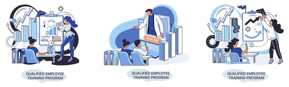 Qualified employee training program. Refresher course. Help in professional 스톡 일러스트