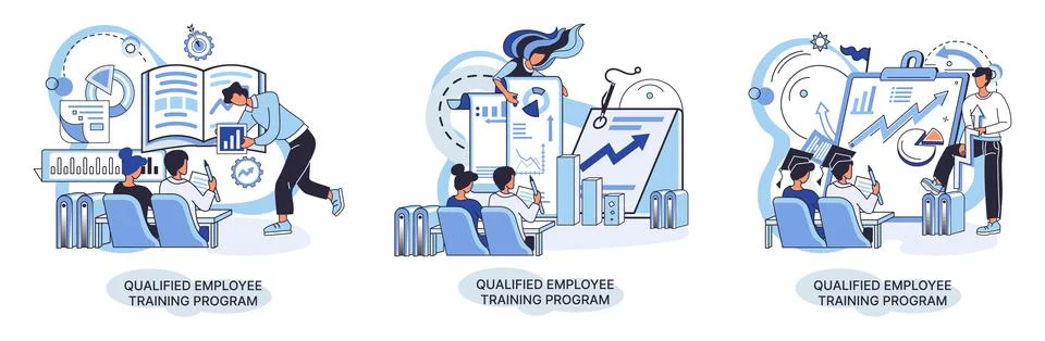 Qualified employee training program. Refresher course. Help in professional Stock Illustration