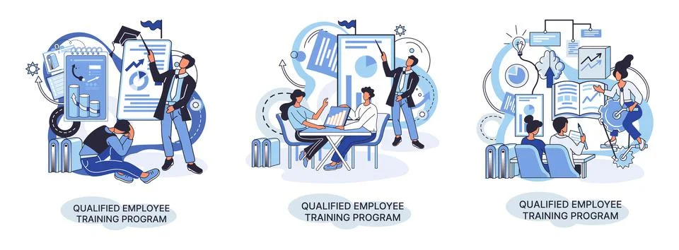 Qualified employee training program. Refresher course. Help in professional Stock Illustration