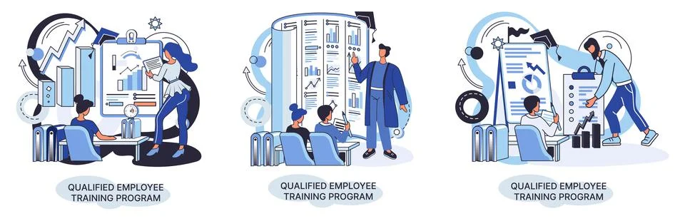 Qualified employee training program. Refresher course. Help in professional Stock Illustration