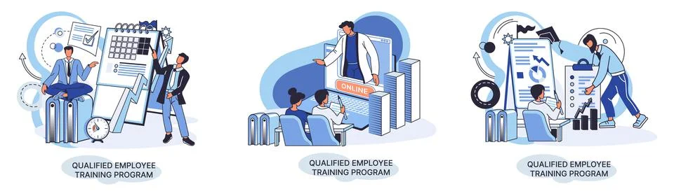 Qualified employee training program. Refresher course. Help in professional 스톡 일러스트
