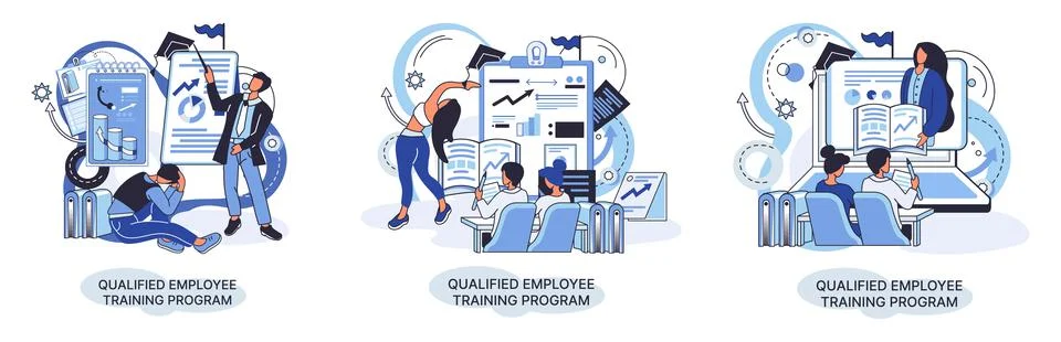 Qualified employee training program. Refresher course. Help in professional Stockillustratie