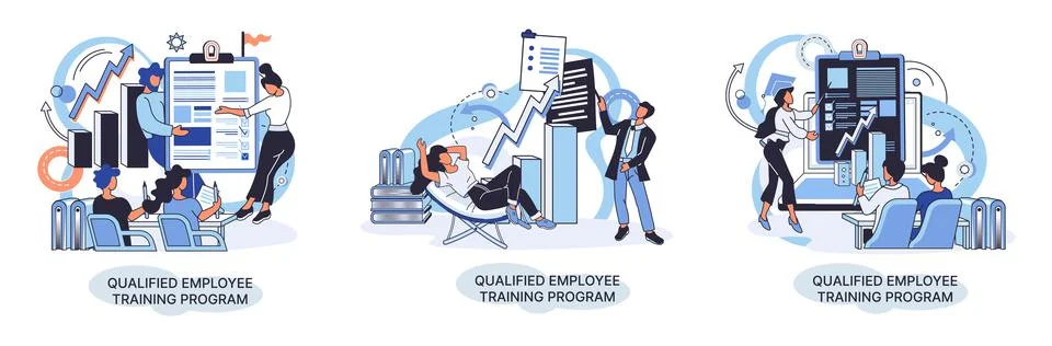 Qualified employee training program. Refresher course. Help in professional Stock Illustration