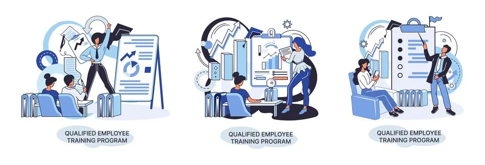 Qualified employee training program. Refresher course. Help in professional Stockillustratie