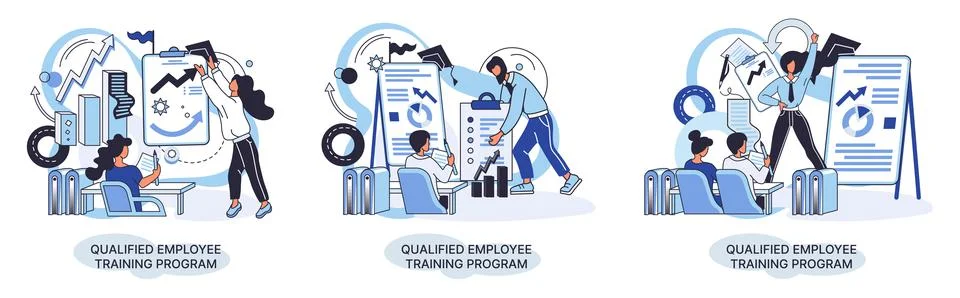 Qualified employee training program. Refresher course. Help in professional Stock Illustration