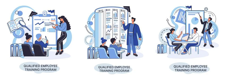 Qualified employee training program. Refresher course. Help in professional Stock Illustration