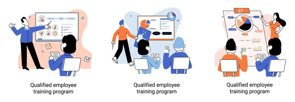 Qualified employee training program. Refresher course. Help in professional Illustrazione stock