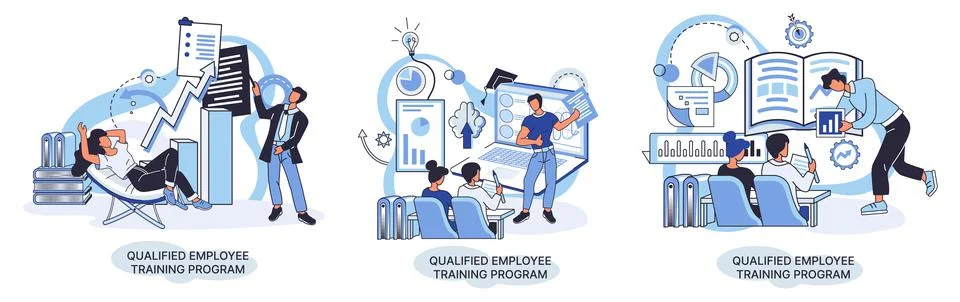 Qualified employee training program. Refresher course. Help in professional イラスト素材