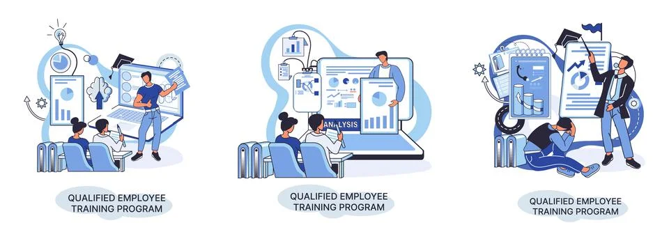 Qualified employee training program. Refresher course. Help in professional イラスト素材