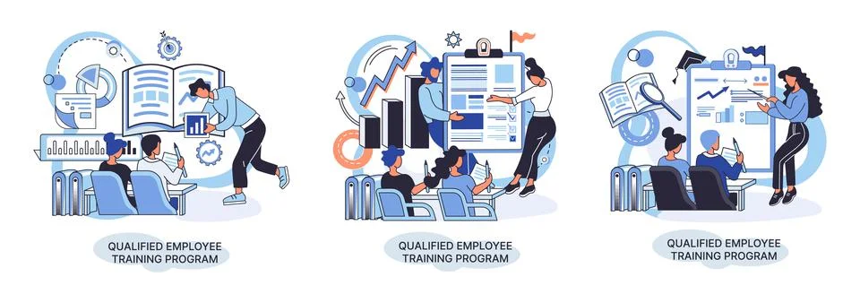 Qualified employee training program. Refresher course. Help in professional Stock Illustration