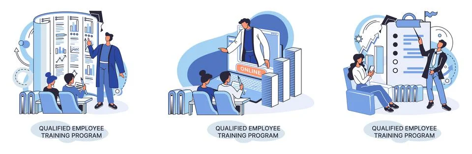 Qualified employee training program. Refresher course. Help in professional Stock Illustration