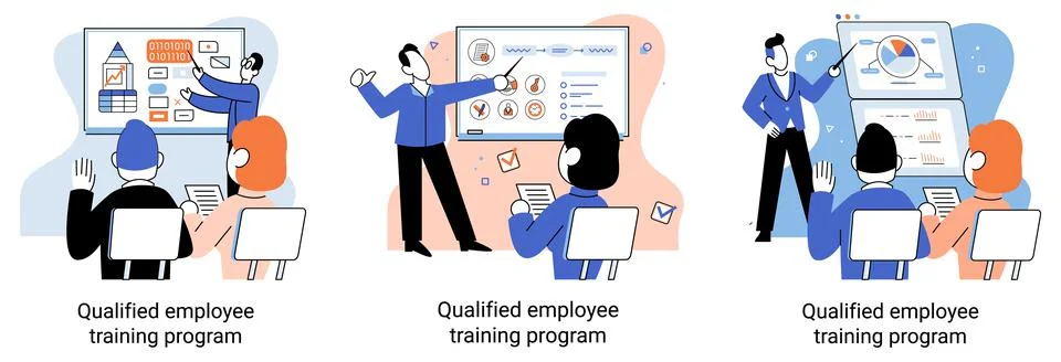 Qualified employee training program. Refresher course. Help in professional Stock Illustration