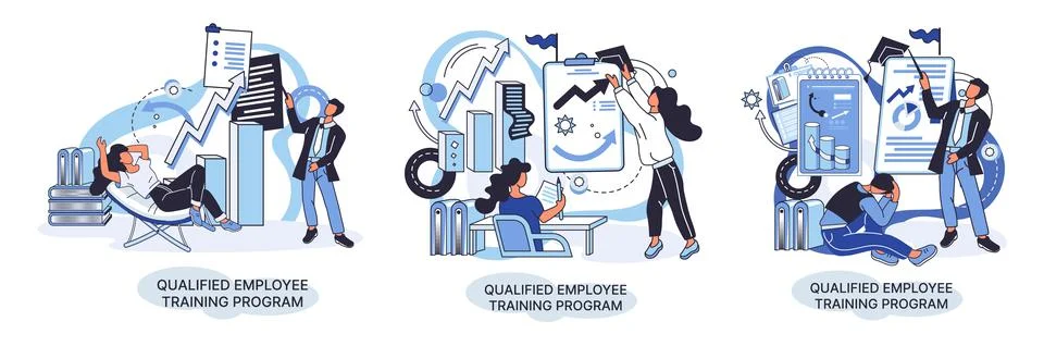 Qualified employee training program. Refresher course. Help in professional Stockillustratie