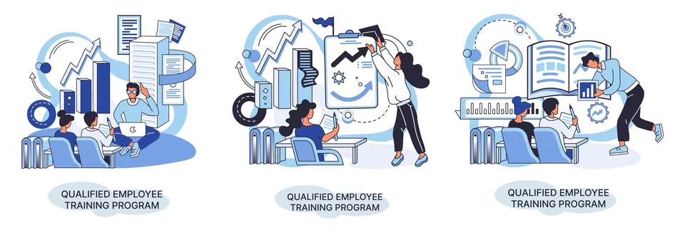 Qualified employee training program. Refresher course. Help in professional 스톡 일러스트