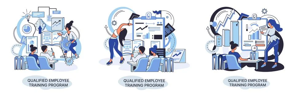Qualified employee training program. Refresher course. Help in professional Stock Illustration