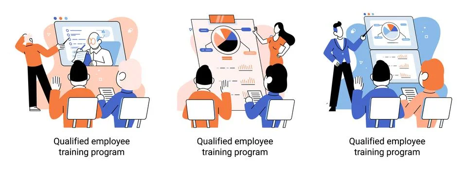 Qualified employee training program. Refresher course. Help in professional 스톡 일러스트