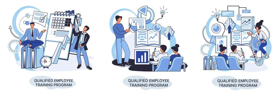 Qualified employee training program. Refresher course. Help in professional Stock Illustration